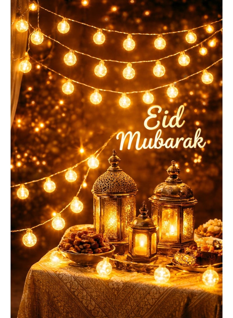 مودي أضواء سلسلة كرات كريستالية ذهبية بتقنية LED للعيد ورمضان - أضواء زينة داخلية وخارجية - Image 1